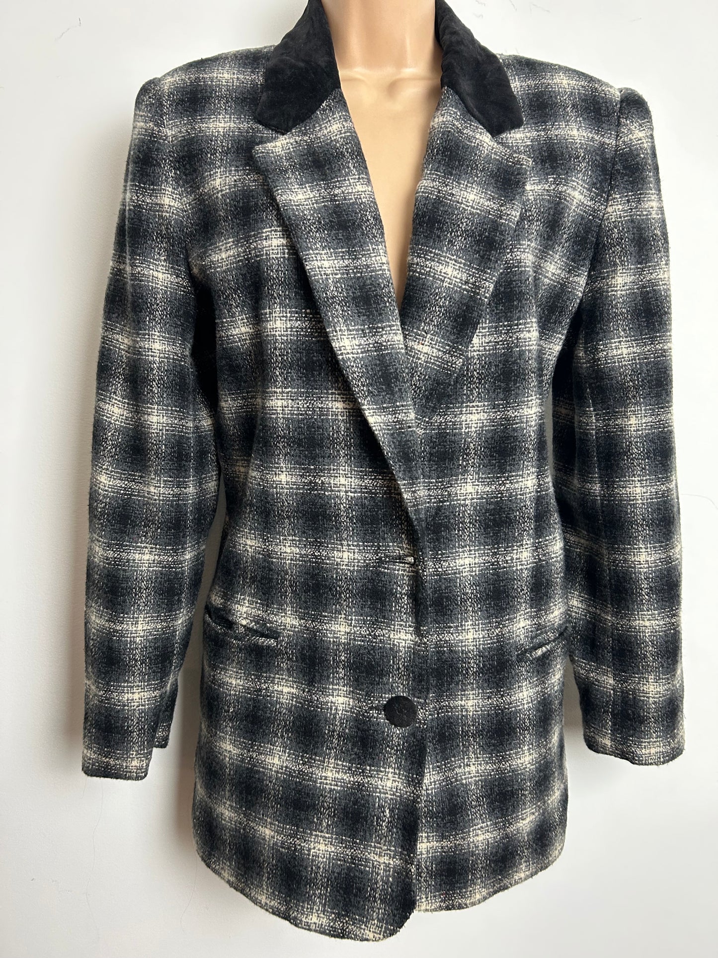 Vintage 1990s ASHLEY BROOKE Size 10 Black & White Dogtooth Check Blazer