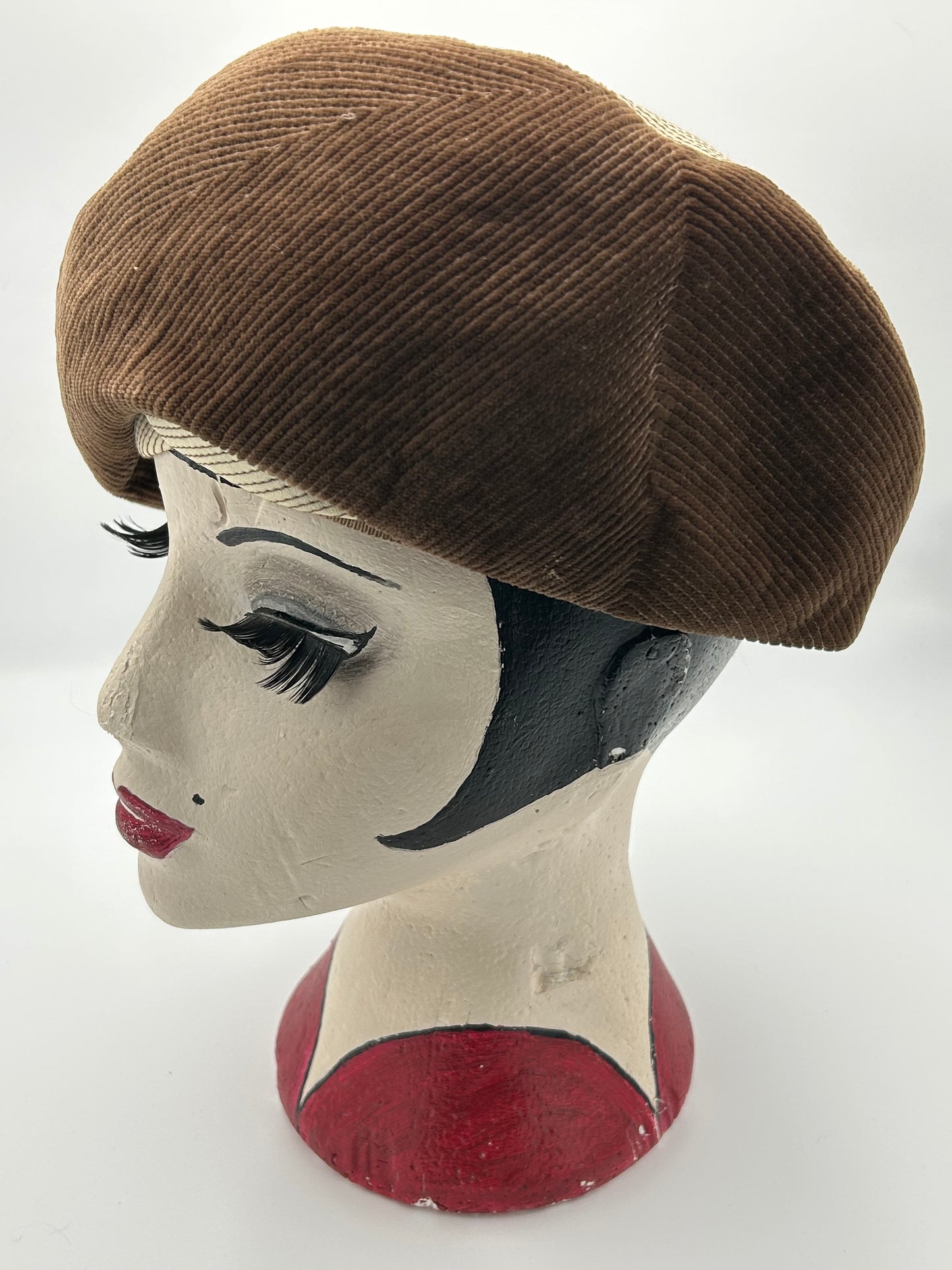 Vintage 1960s Made By Gina Davies London Beige & Brown Silk & Velvet Pill Box Hat