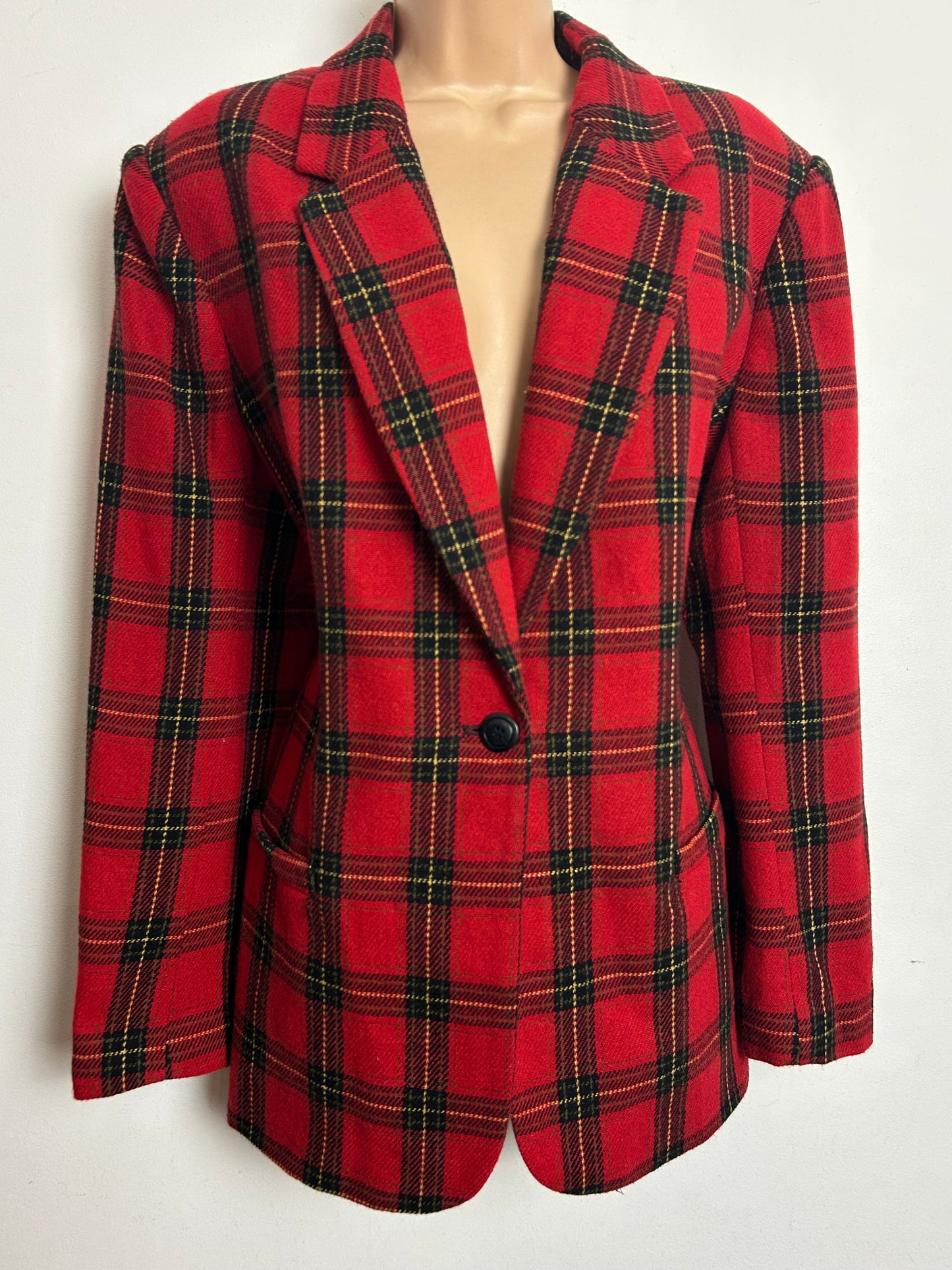 Vintage 1980s WHITE STAG Size 12-14 Red Tartan Check Wool Blend Blazer