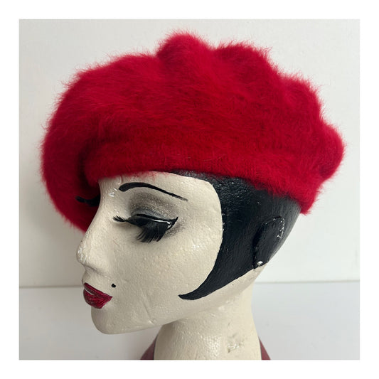 Vintage 1970s KANGOL Red Angora & Wool Beret Hat