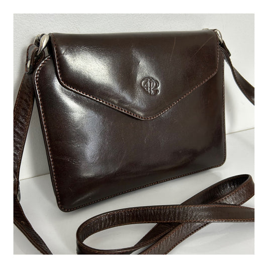 Vintage 1990s PB Small Brown Leather Cross Body Or Shoulder Bag