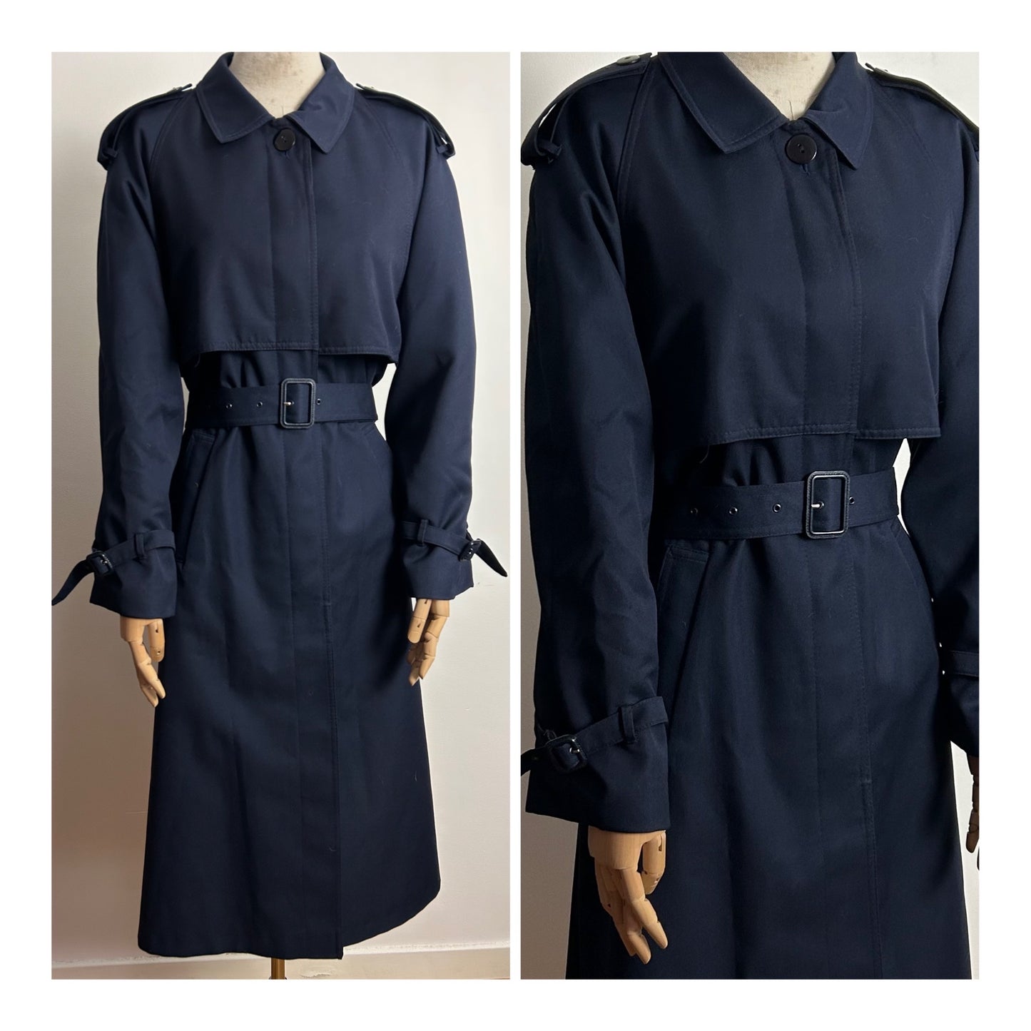 Vintage THE ROYAL COLLECTION BY DANNIMAC UK Size 14-16 Navy Blue Classic Belted Trench Coat