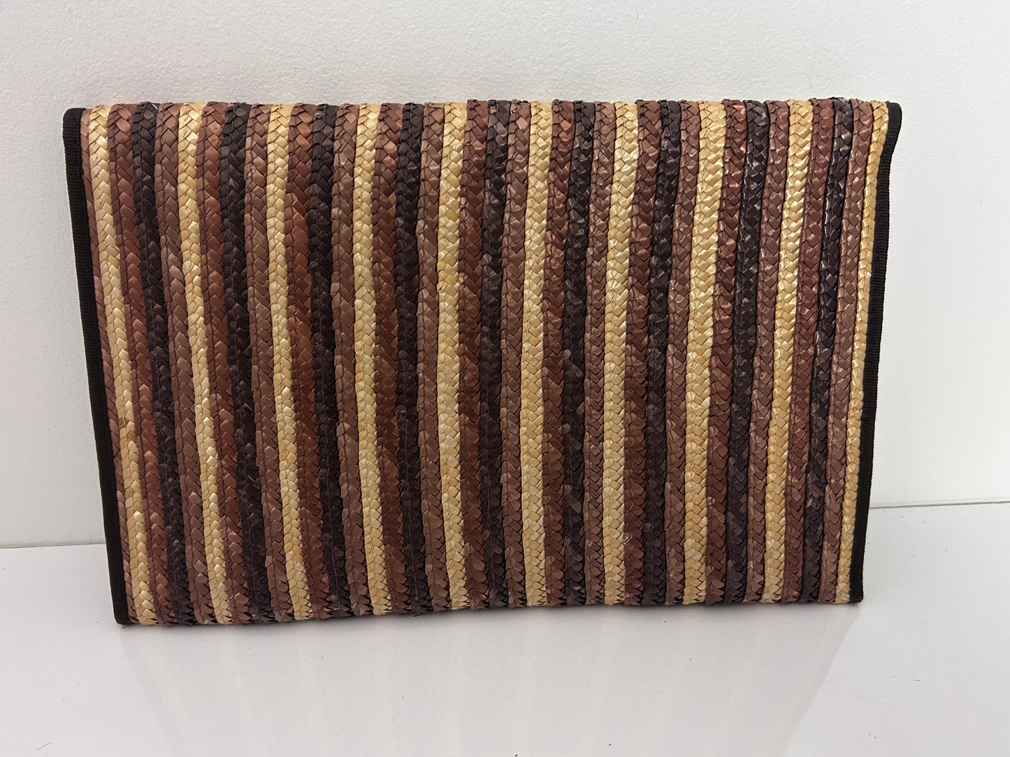 Vintage 1960s VALERIE MADE IN ITALY Brown Tones Straw Envelope Clutch Handbag