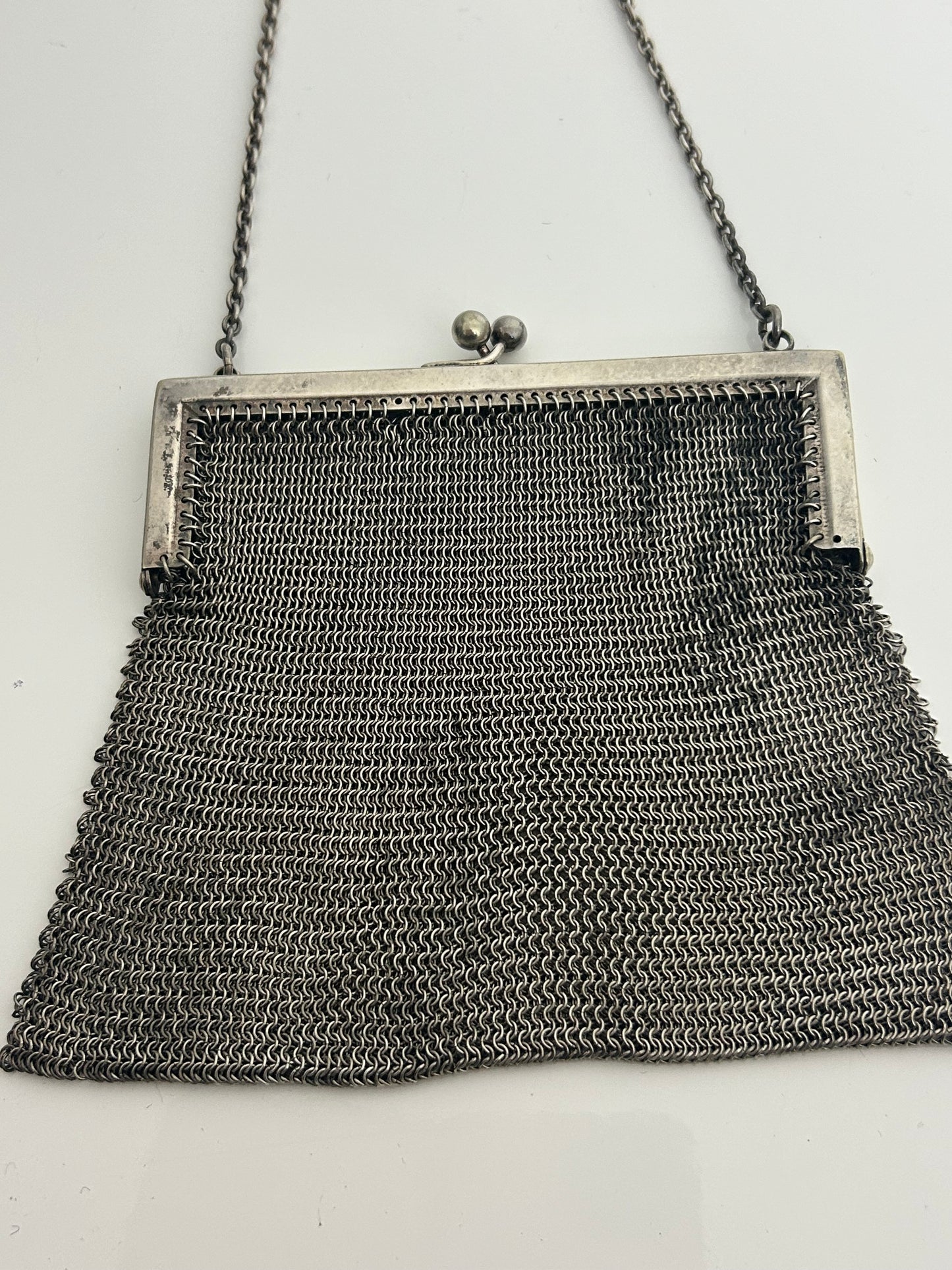 Vintage Antique Silver Mesh Chainmail Small Kiss Lock Fastening Purse