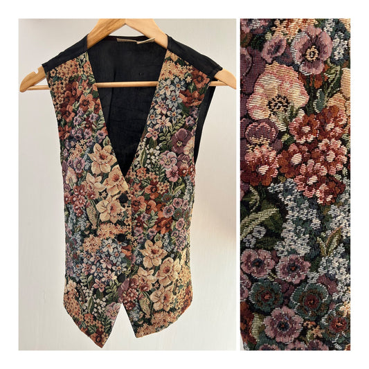 Vintage 1980s CABIN CREEK UK Size 12 (USA MED) Floral Tapestry Vest Waistcoat