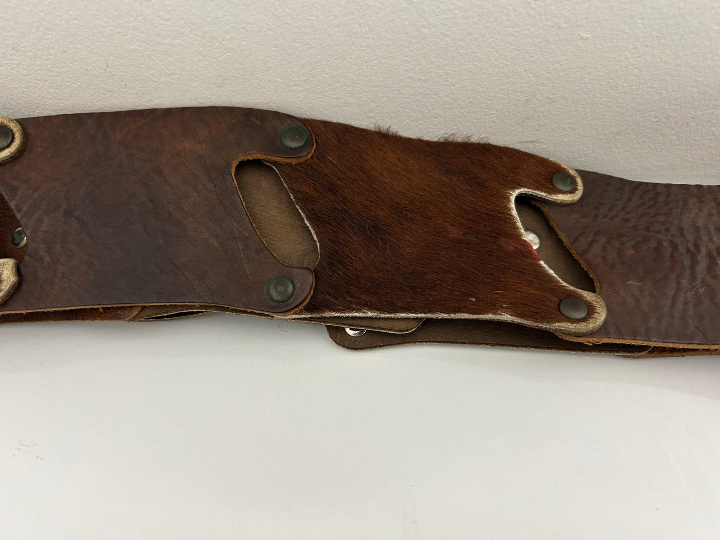 Vintage 1970s Real Leather & Hair On Hide Panels Western Cowgirl Wide Belt 32" Waist