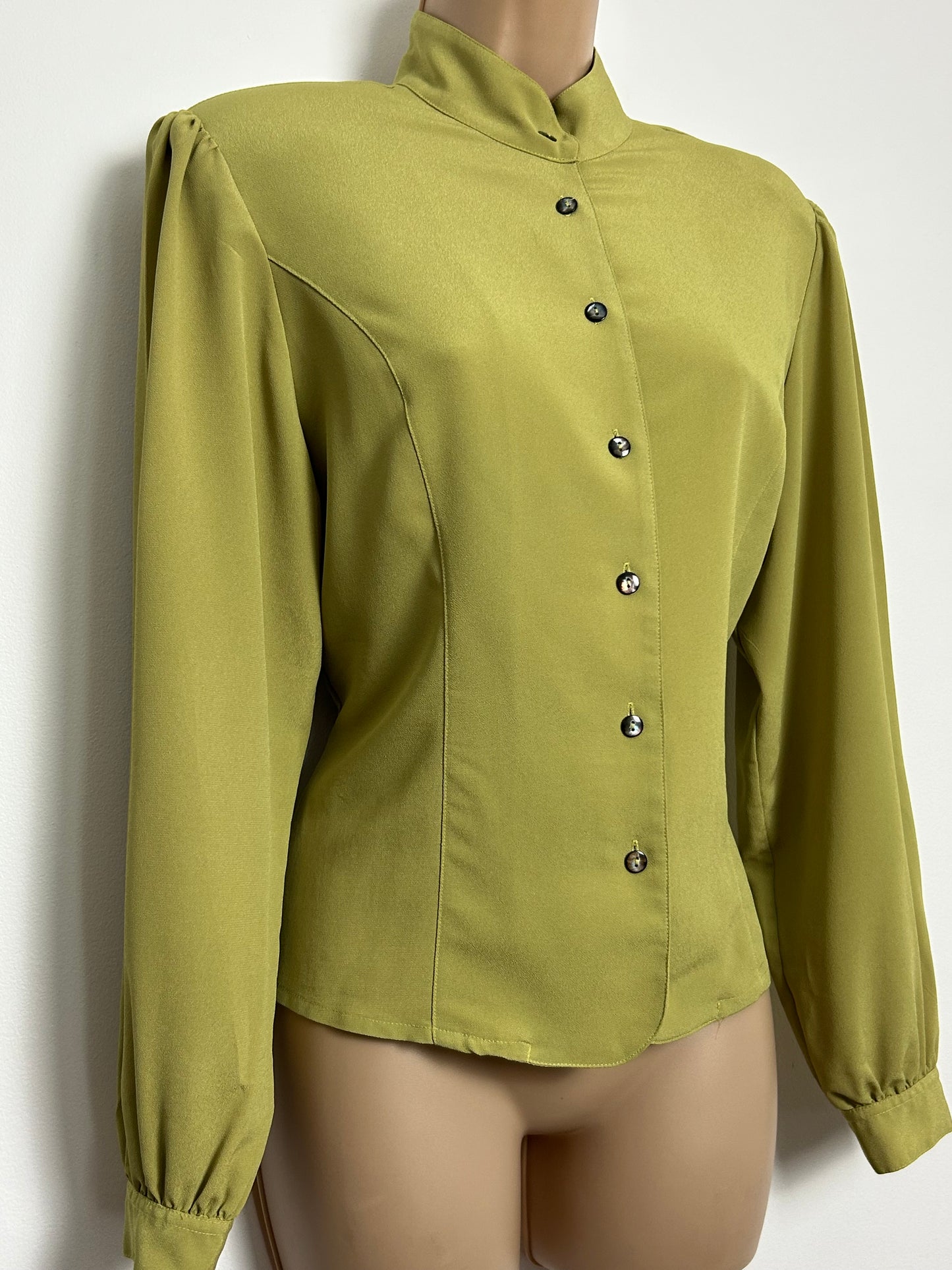 Vintage 1980s C&A Size 12 Olive Green Long Sleeve Blouse