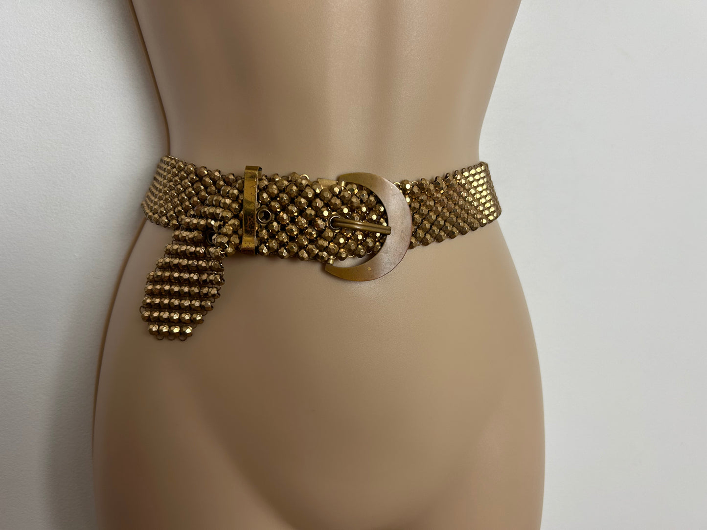 Vintage Dark Gold Tone Mixed Metal Multi Faceted Mesh Belt Up to Size 10-12