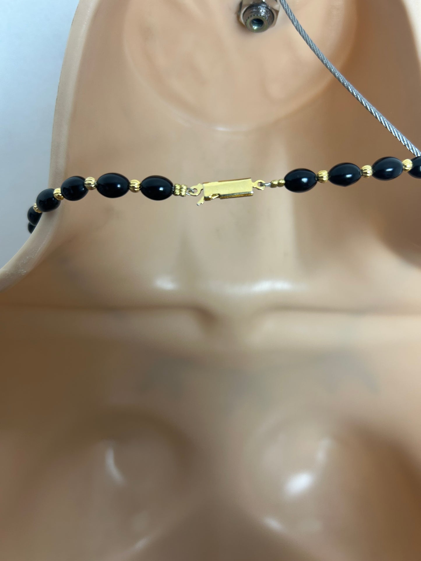 Vintage Black & Gold Colour Three Flowers Beaded Choker Style Necklace