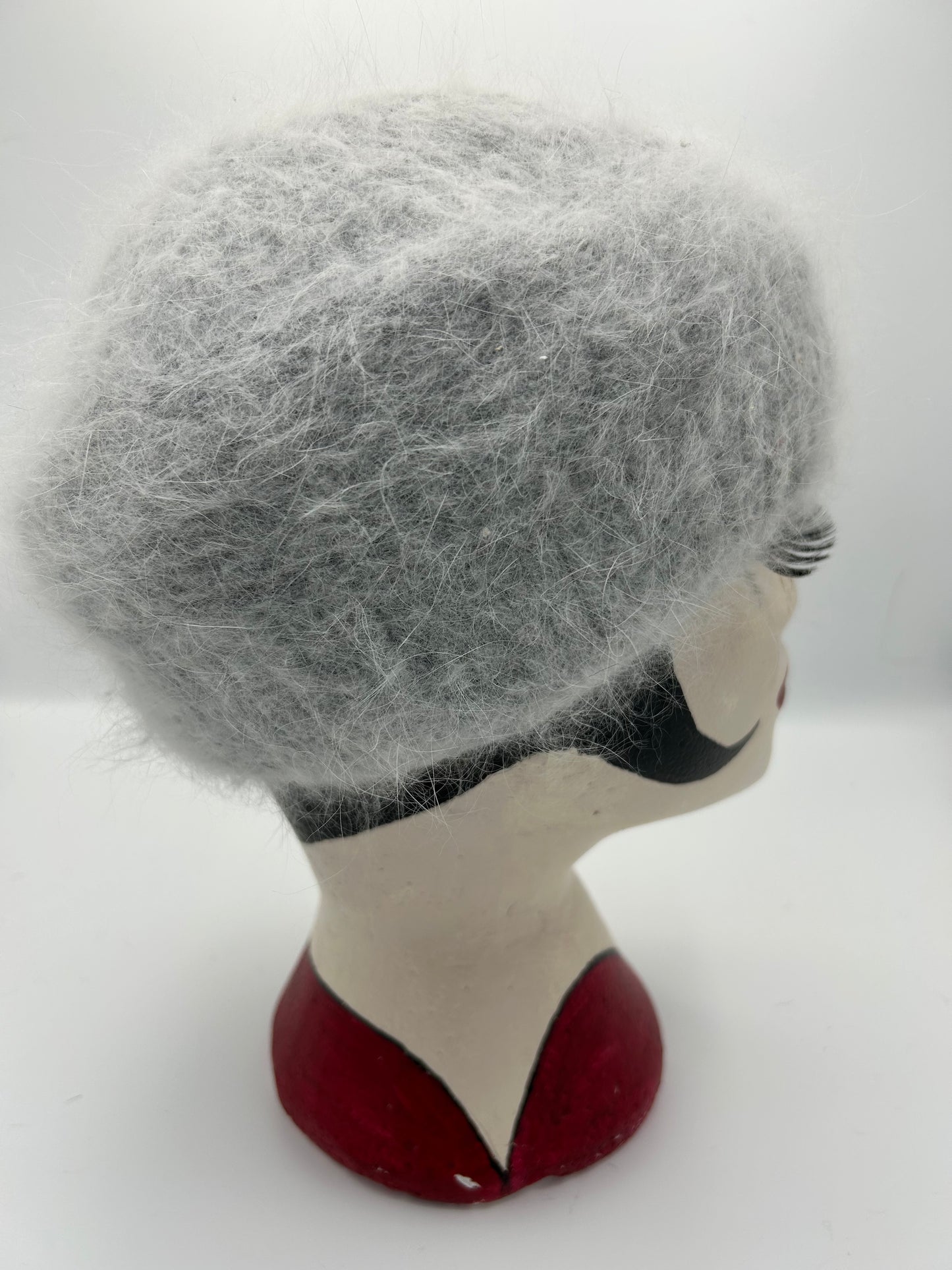 Vintage 1970s C&A Pale Grey Chunky 80% Angora Super Soft Beanie Style Winter Hat