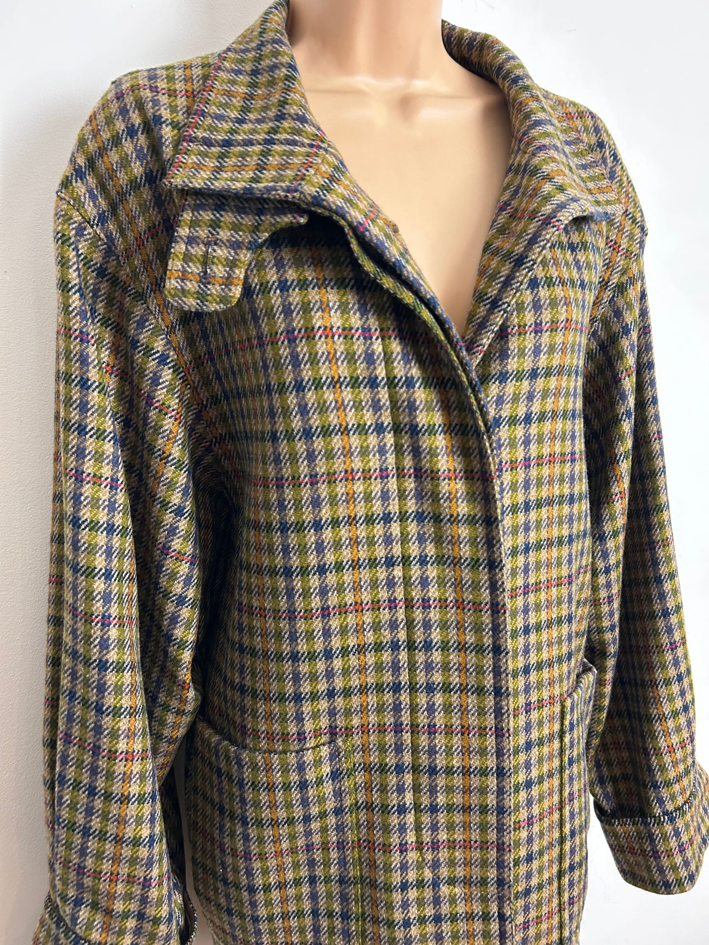 Vintage 1980s Size 14-16 Brown Dogtooth Check Wool Mix Fully Lined Jacket