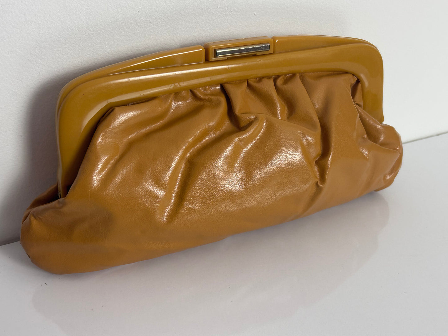 Vintage 1980s LITTLEWOODS Mustard Yellow Faux Leather Clutch Bag