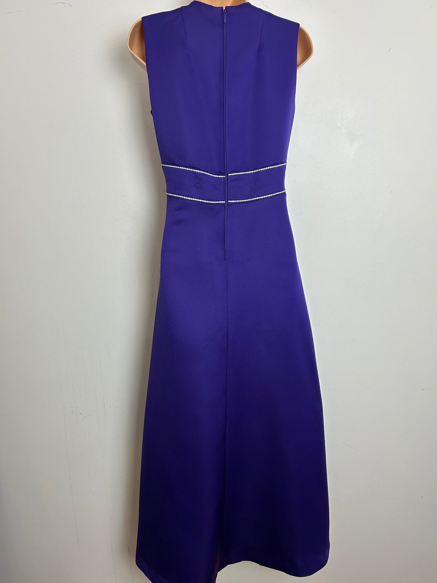 Vintage 1970s CANDA INTERNATIONAL Size 8 Purple Diamante & Flower Applique Detail Evening Occasion Maxi Dress