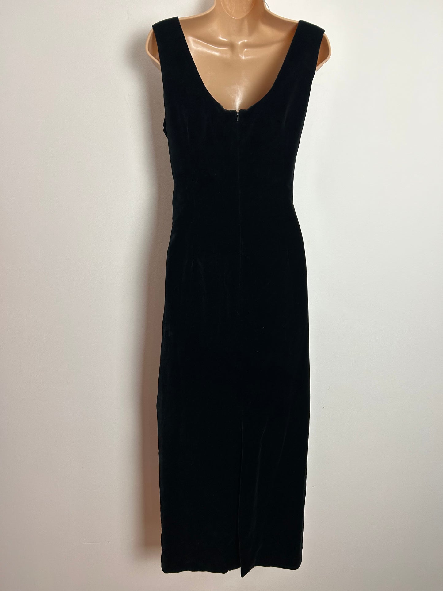 Vintage 1990s PLANET UK Size 10-12 Sumptuous Black Velvet Sweetheart Fitted Evening Party Maxi Dress