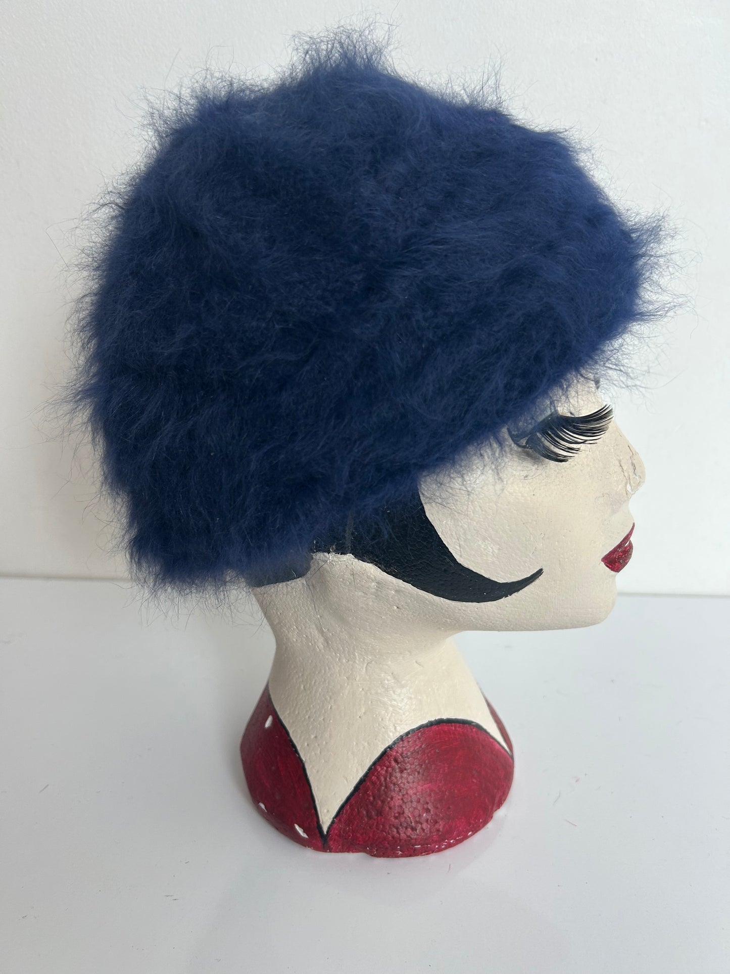 Vintage Navy Blue Angora & Wool Mix Super Soft Beanie Pull On Hat