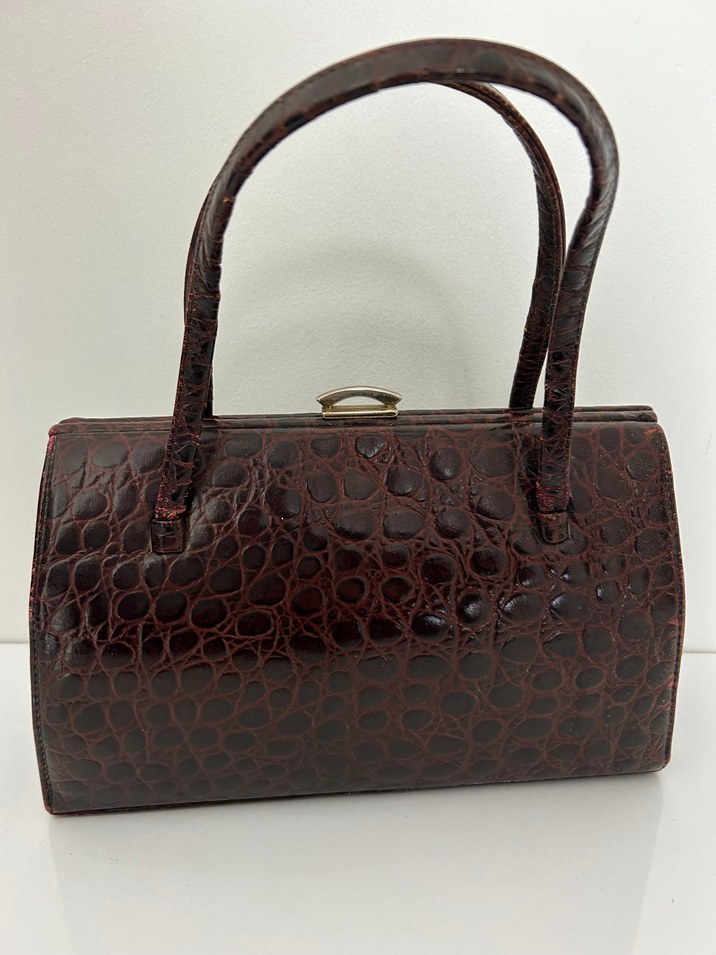 Vintage 1960s INTERWAINER Brown Retile Leather Kelly Handbag