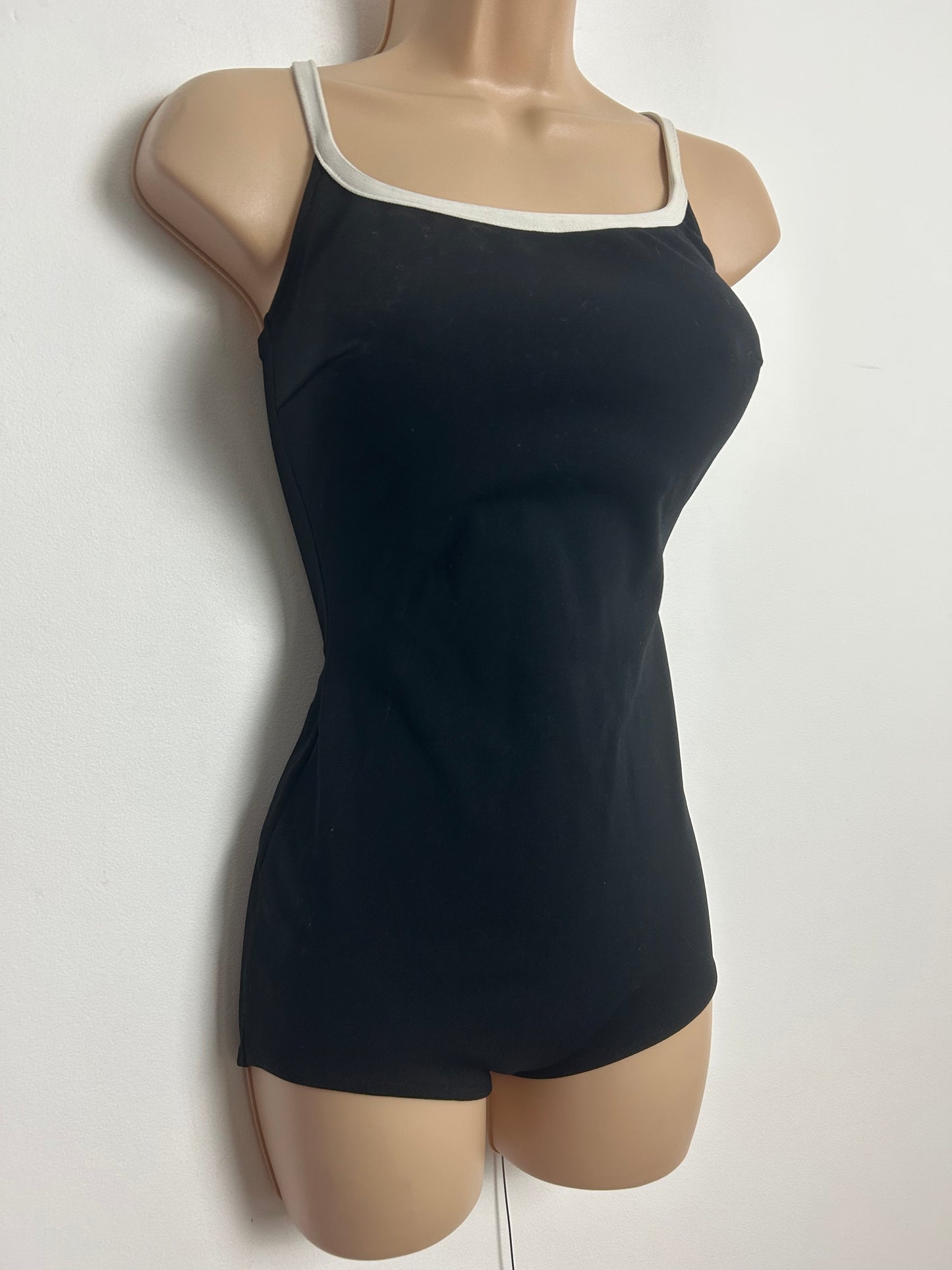 Vintage Early 1970s ARIELLA Size 10-12 Black & Off White Strap Moulded Cups Swimsuit