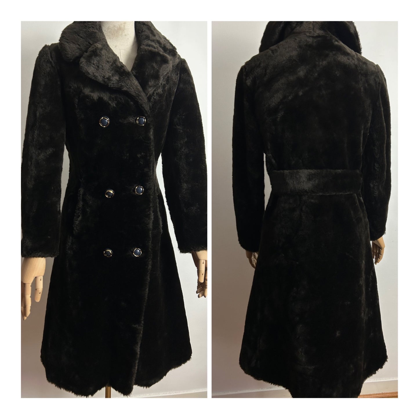 Vintage 1970s MARTIN BLAU OF LONDON UK Size 8-10 Super Soft Brown Faux Fur Coat