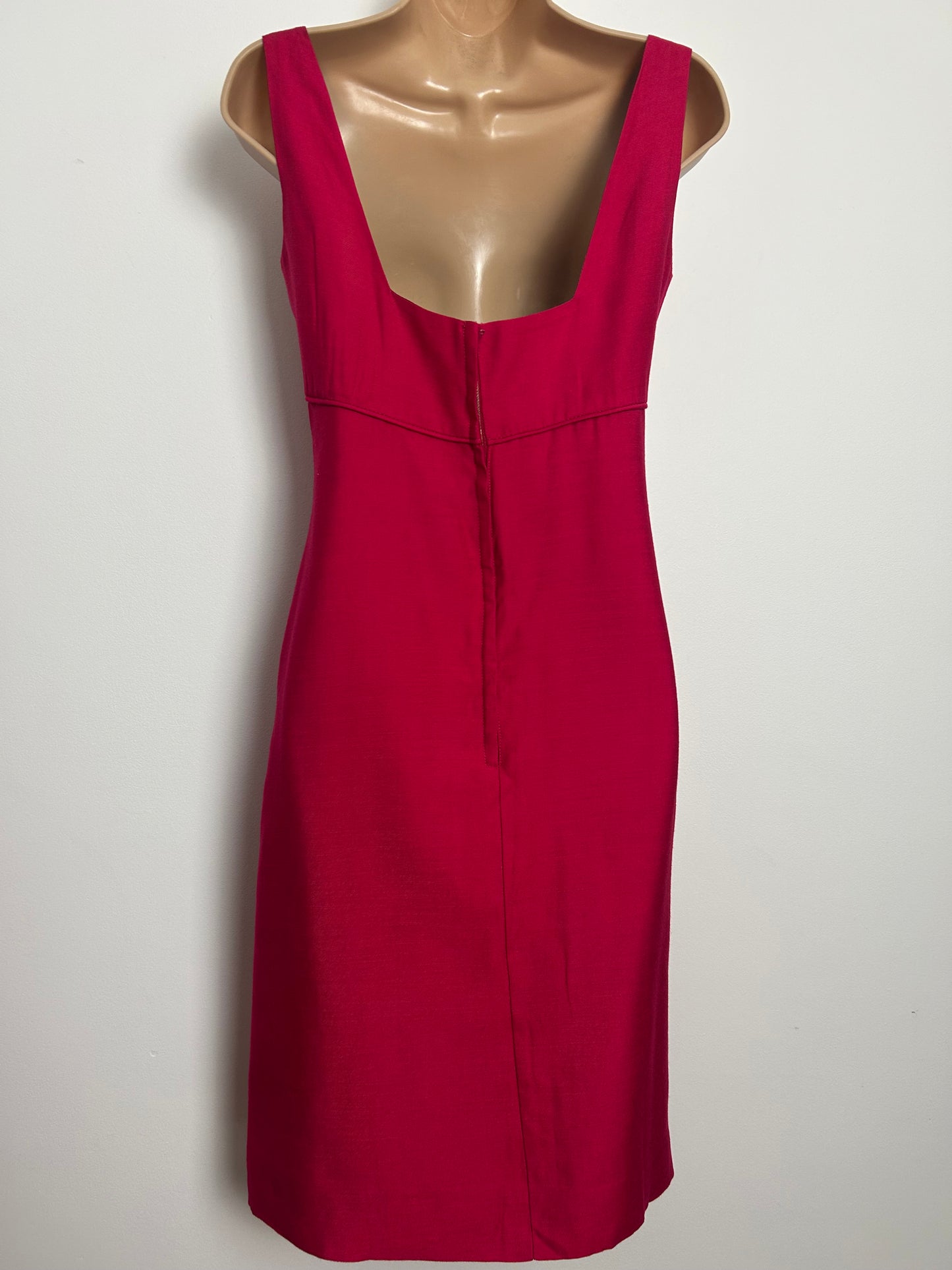 Vintage 1960s Size 8-10 Fuchsia Pink Sleeveless Bow Detail Wiggle Dress