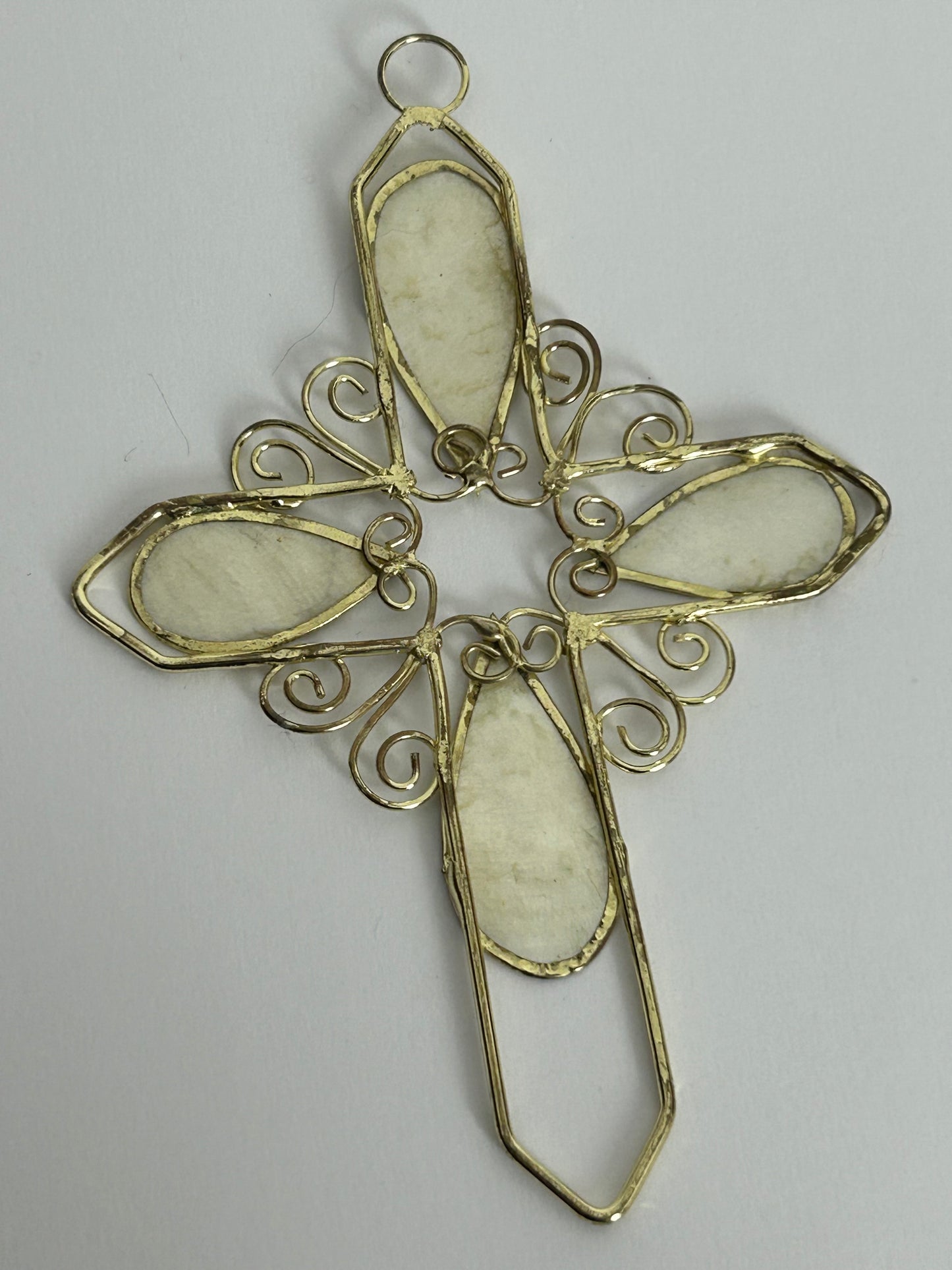 Vintage Handmade Beautiful Silver Metal & Shell Large Cross Pendant