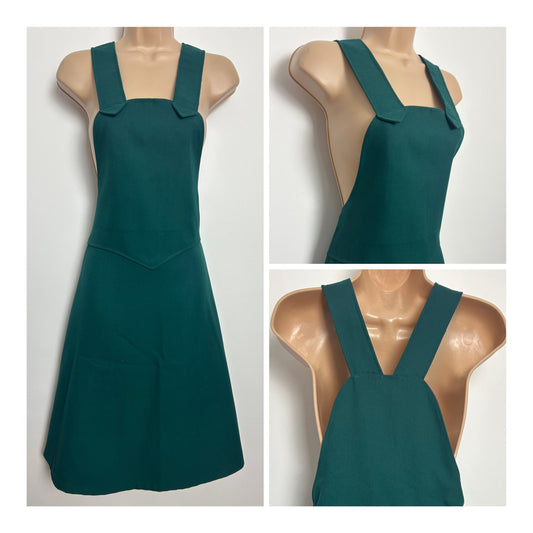 Vintage 1960s Size 8 Dark Green Open Sided Pinafore Style Mod Day Dress