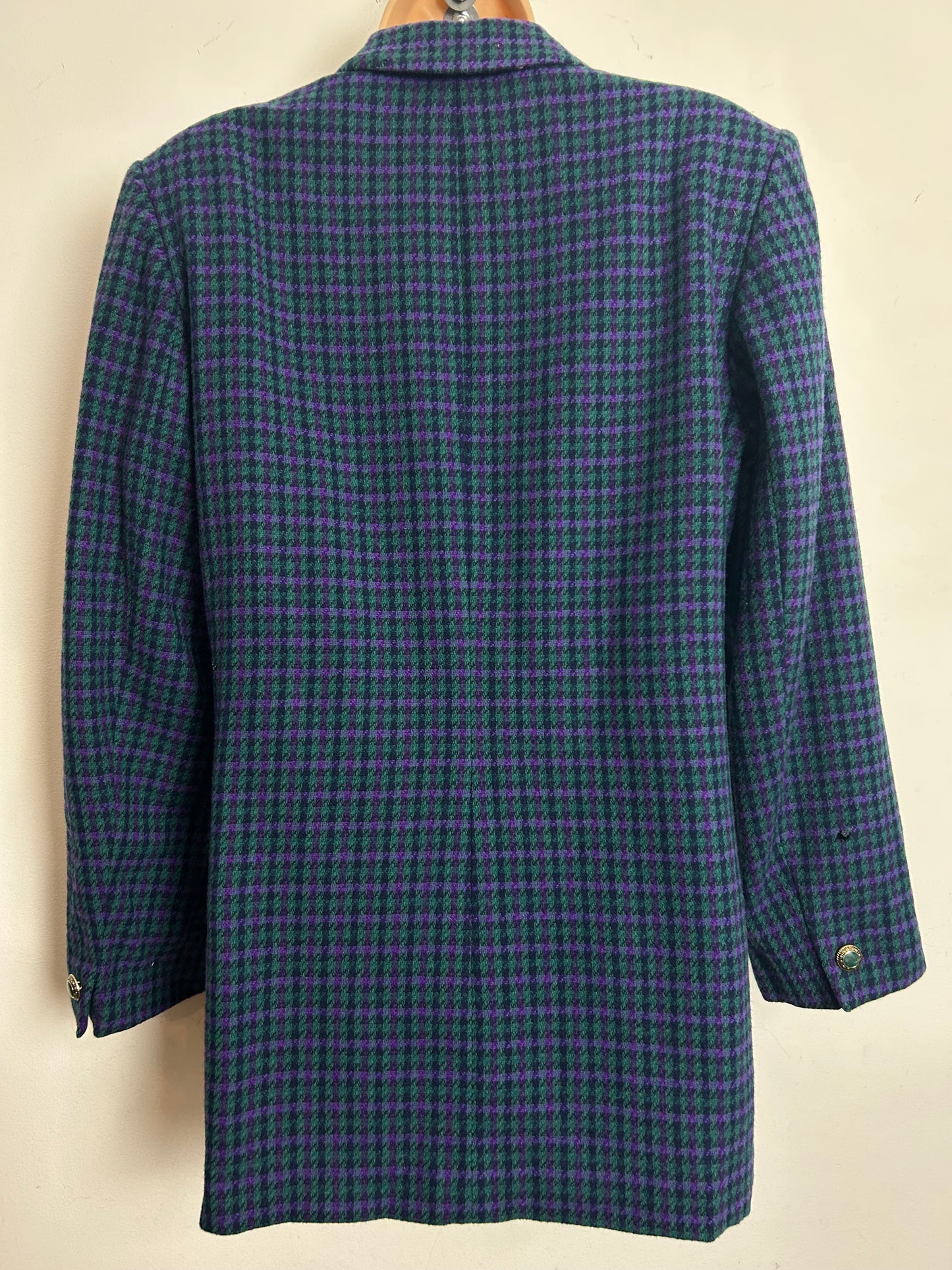 Vintage 1970s PENDLETON WOOLEN MILLS Size 10 Teal & Purple Virgin Wool Hounds Tooth Check Blazer