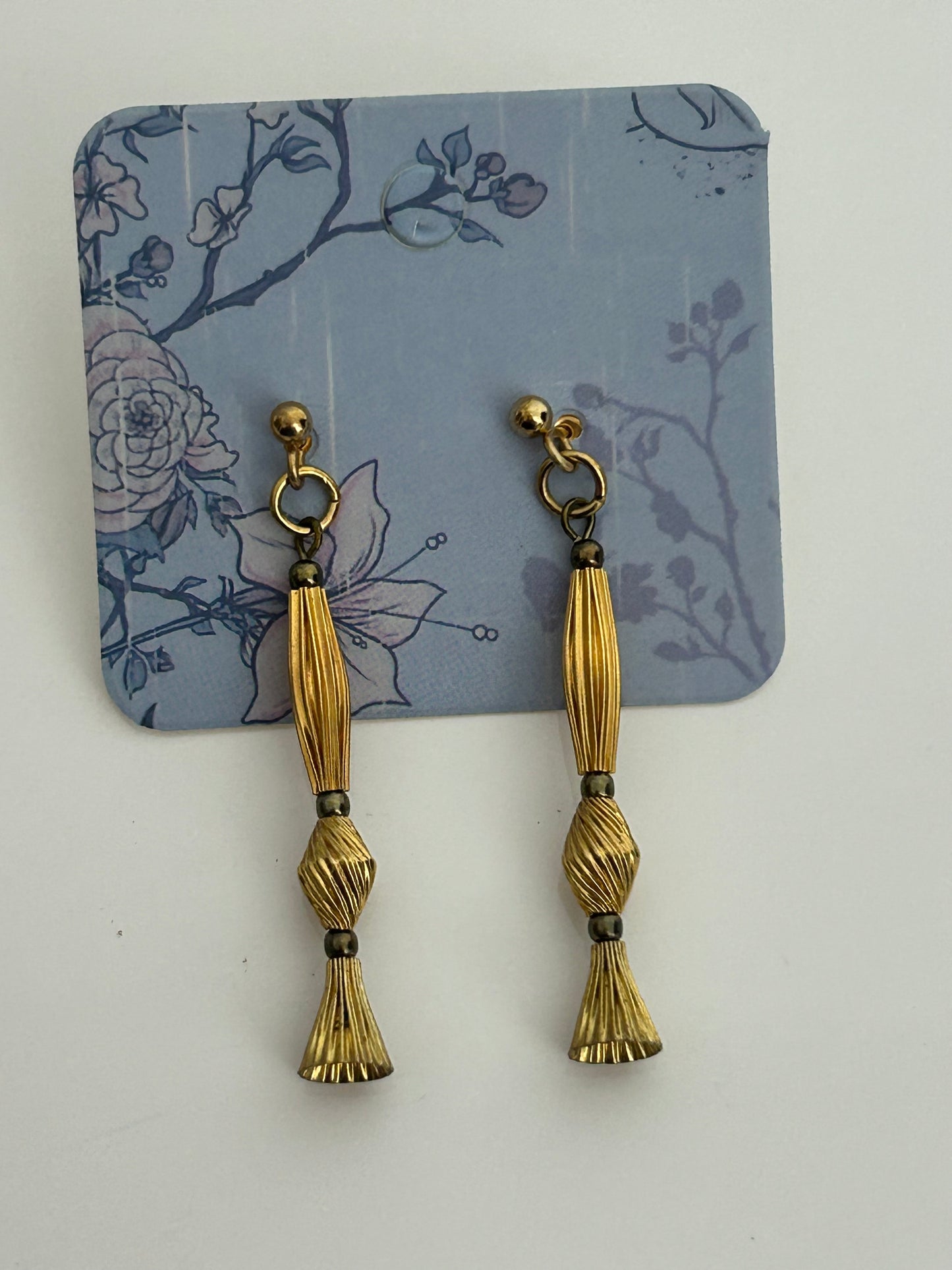 Vintage Brushed Gold Tone Sculptural Drop Earrings
