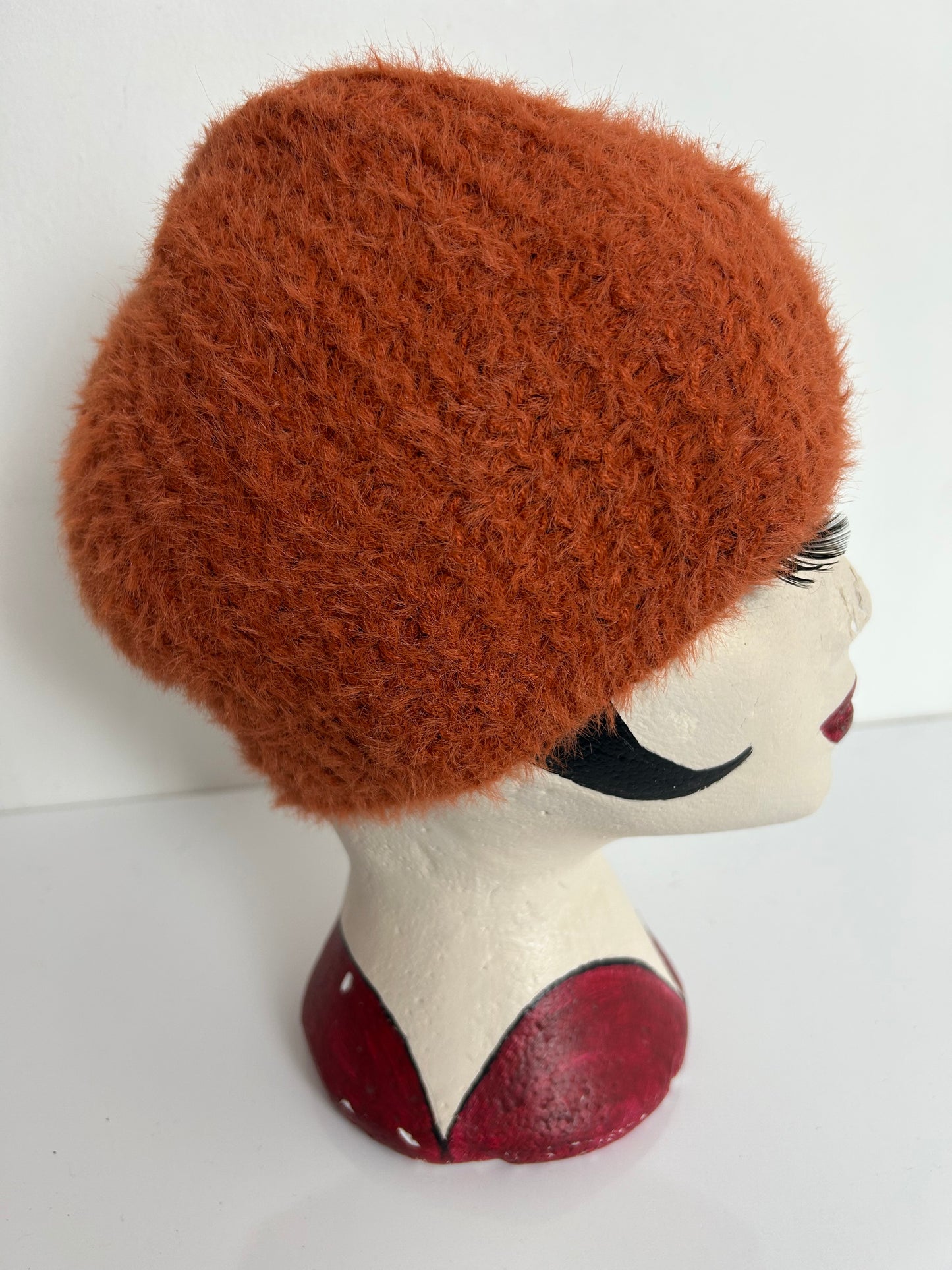 Vintage Rusty Brown Wool & Angora Knit Beanie Style Hat