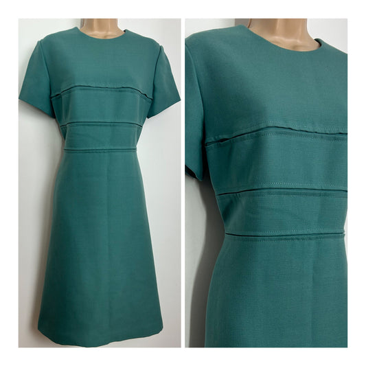 Vintage 1960s PEGGY FRENCH COUTURE Size 12 Light Teal 100% Worsted Wool Mod Shift Dress