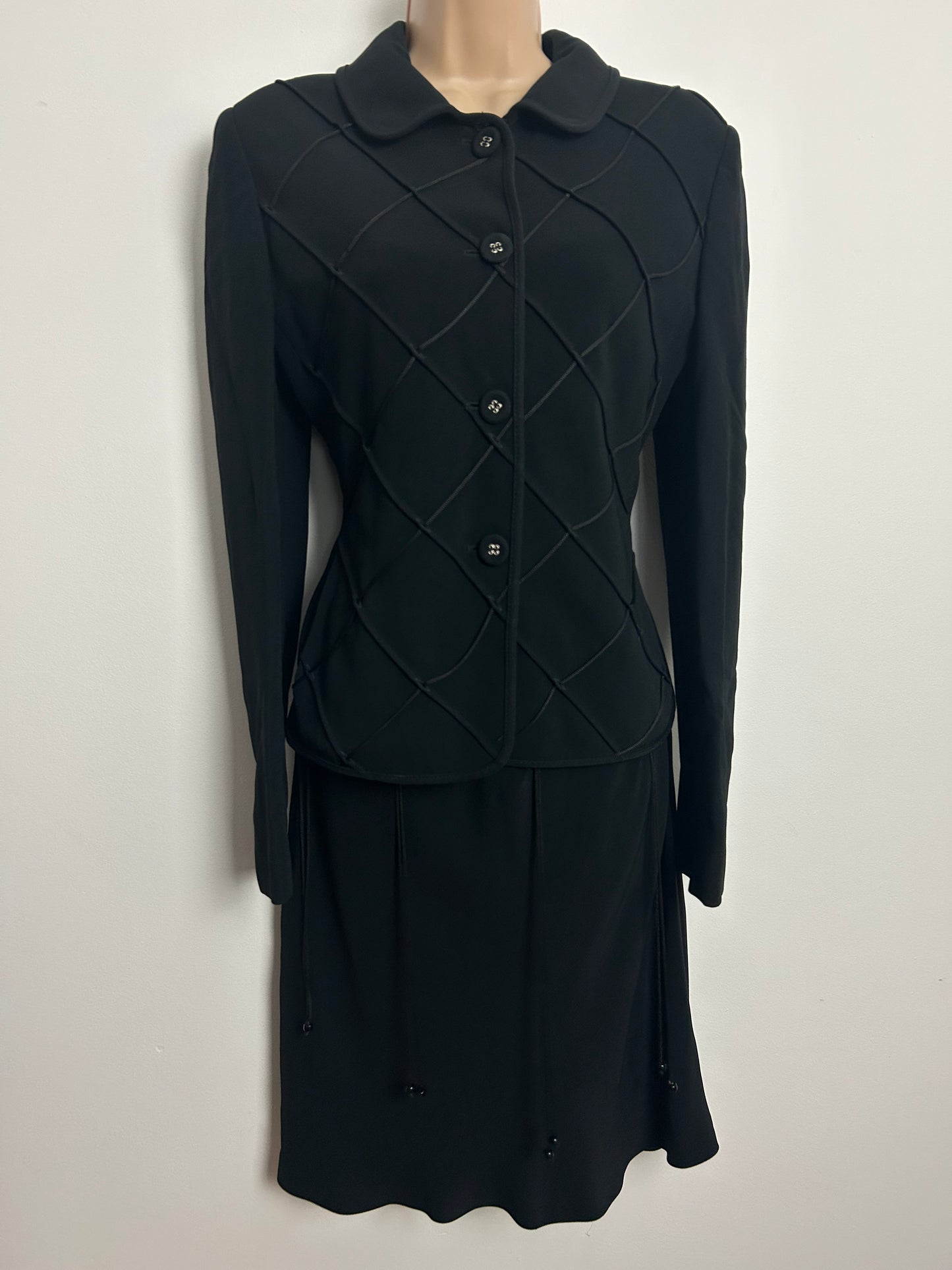 Vintage Late 1990s MOSCHINO CHEAP & CHIC Size 10 Black Lattice String Detail Little Black Dress & Matching Jacket Suit