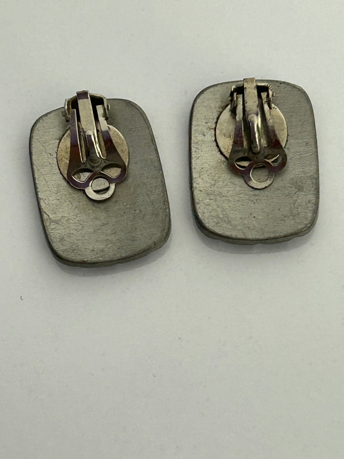 Vintage 1960s Stainless Steel Silver Colour Carved Clip On Earrings