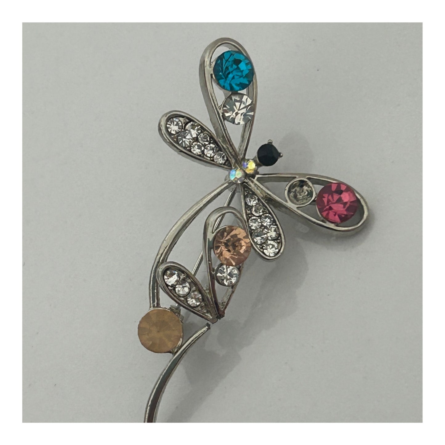 Vintage 1980s Silver Tone Dragonfly On Petal Costume Jewellery Brooch