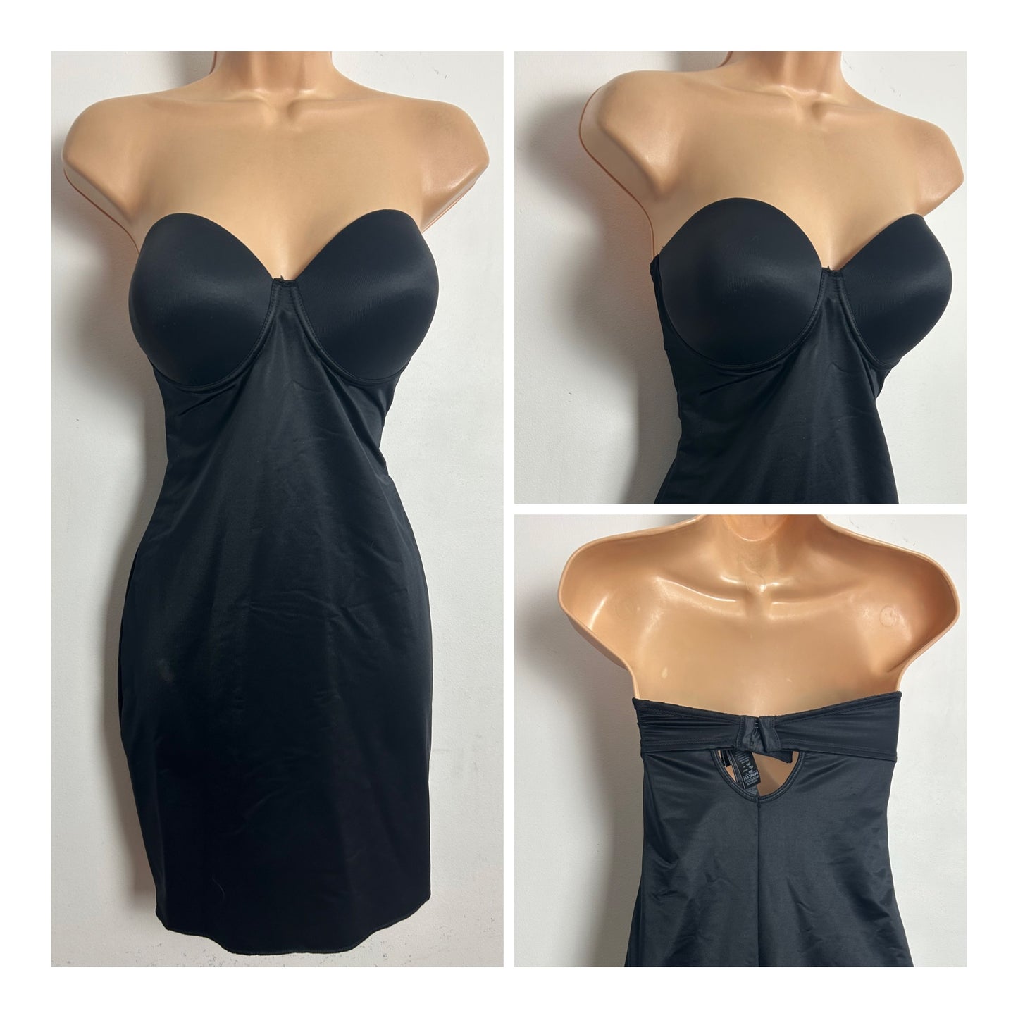 M&S Size 34D Black Strapless Underwired Body Shaper Dress Slip