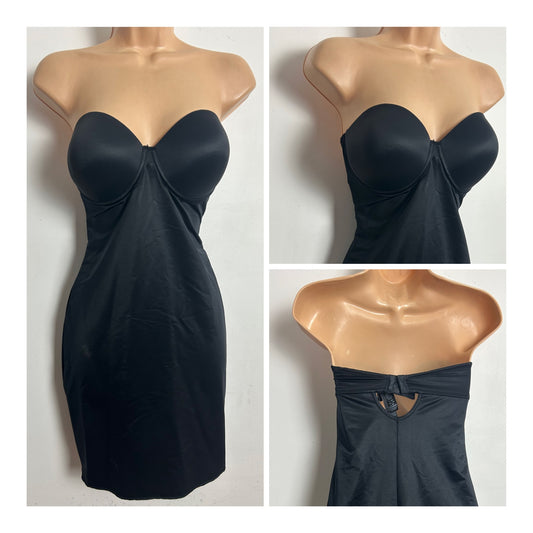 M&S Size 34D Black Strapless Underwired Body Shaper Dress Slip