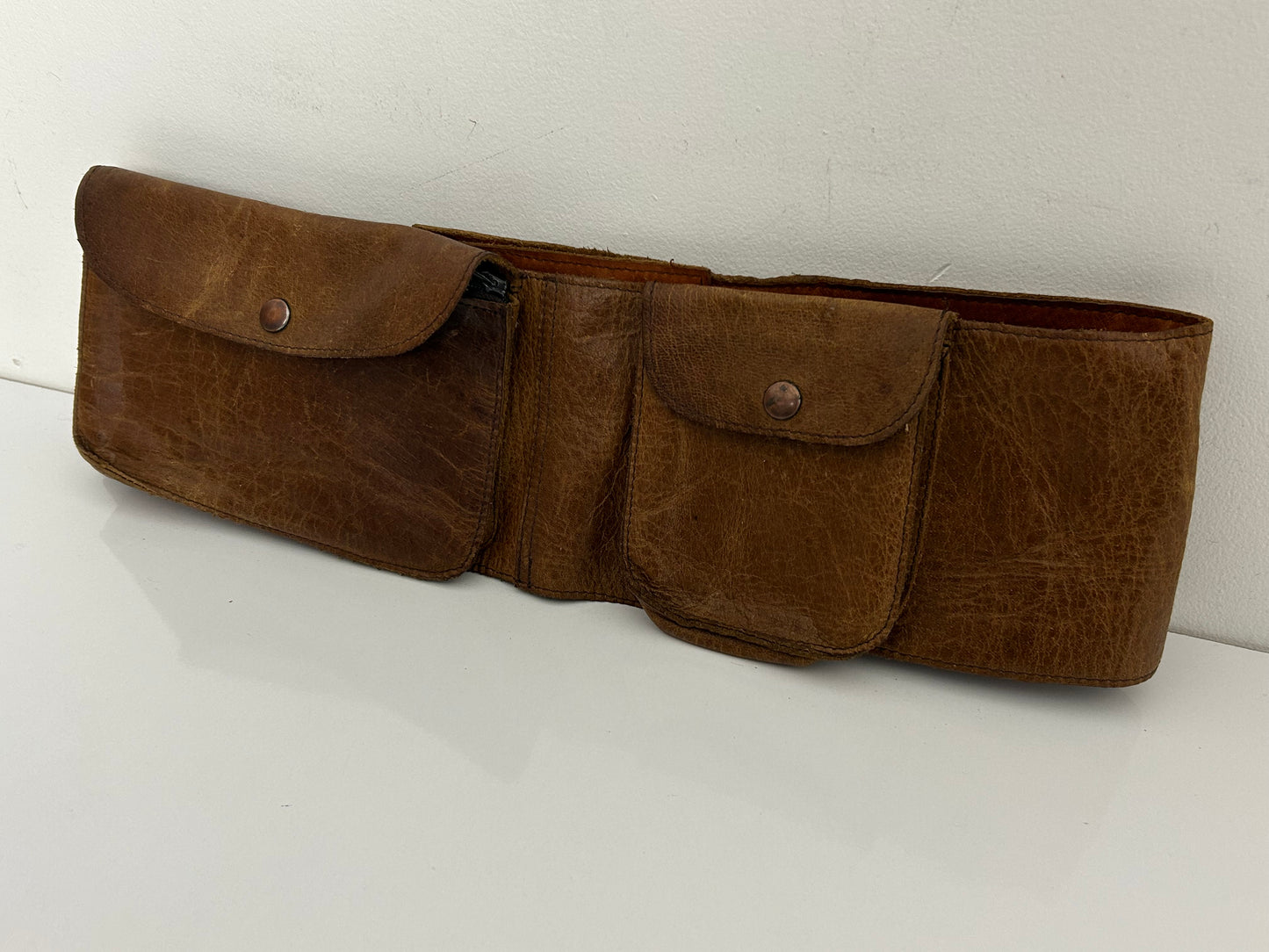 Vintage 1970s Dark Tan Brown Leather Money Market Traders Utility Belt