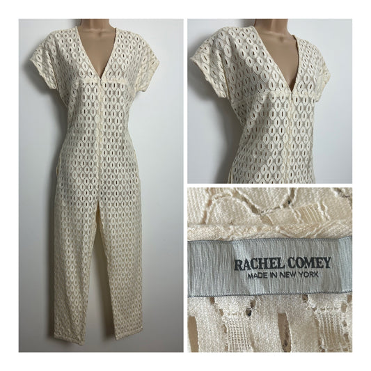 Designer RACHEL COMEY Size 2 (UK Size 10) Cream Cotton Mix Lace "Glinda" Jumpsuit RRP £664 £
