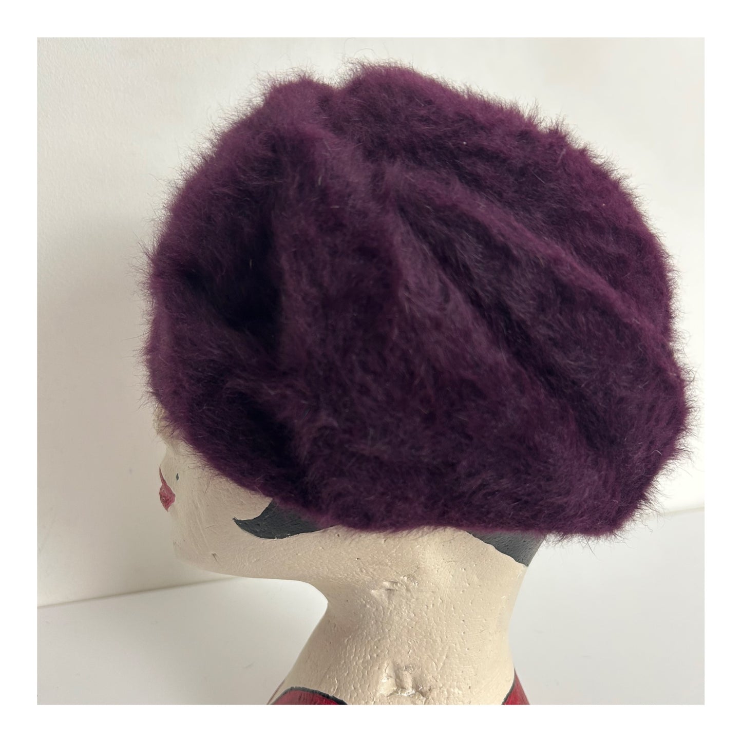 Vintage Dark Purple Angora Mix Soft Fluffy Turban Style Hat