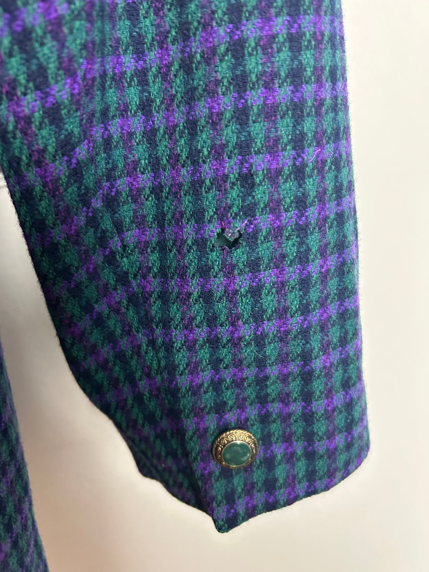Vintage 1970s PENDLETON WOOLEN MILLS Size 10 Teal & Purple Virgin Wool Hounds Tooth Check Blazer