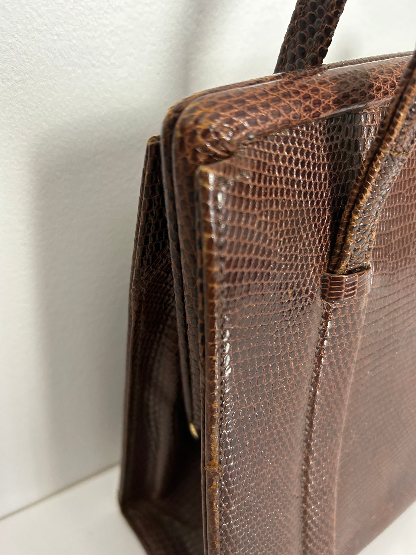 Vintage 1950s MARQUESSA Real Lizard Skin Kelly Handbag & Matching Coin Purse