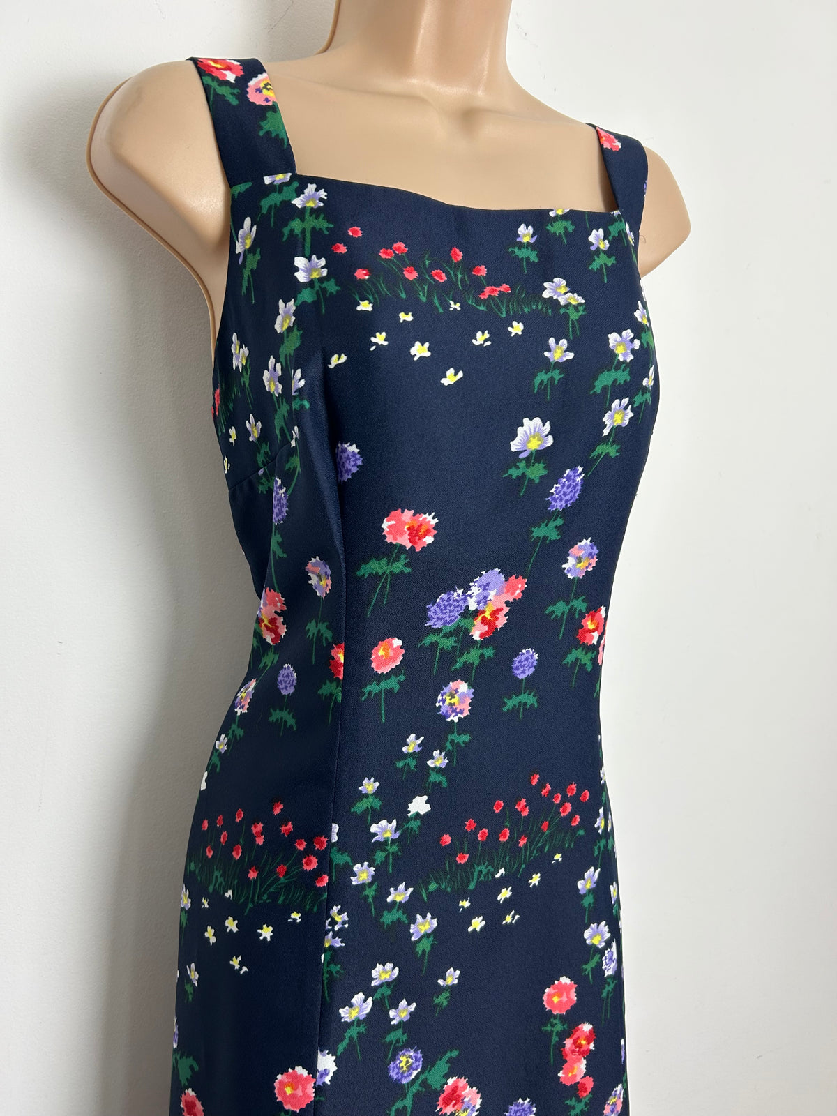 Vintage 1970s Size 12 Pretty Navy Blue Lilac & Red Floral Print Maxi D ...