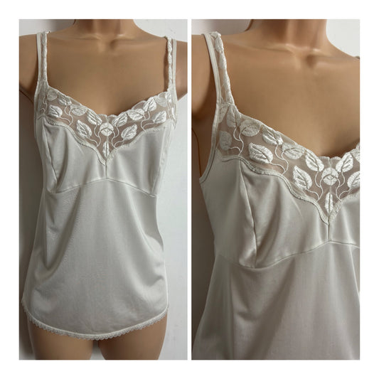 Vintage 1980s ST MICHAEL Size 12 Ivory White Lace Trim Camisole
