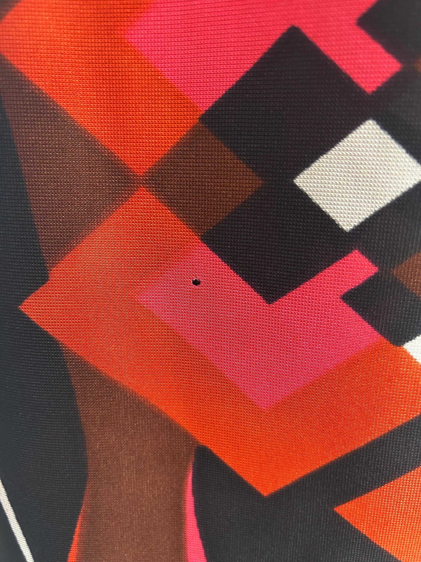 Vintage 1970s Size 16 Black Pink Red Brown & White Geo Print Long Sleeve Maxi Dress