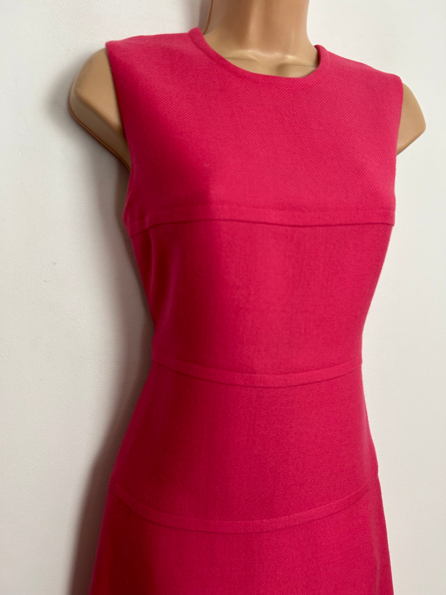 Vintage 1960s UK Size 8 Bubblegum Pink Sleeveless Wool Mix Mod Shift Dress