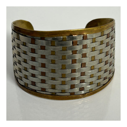 Vintage Made In India Mixed Metal Weave Effect Small Cuff Style Bangle/Bracelet