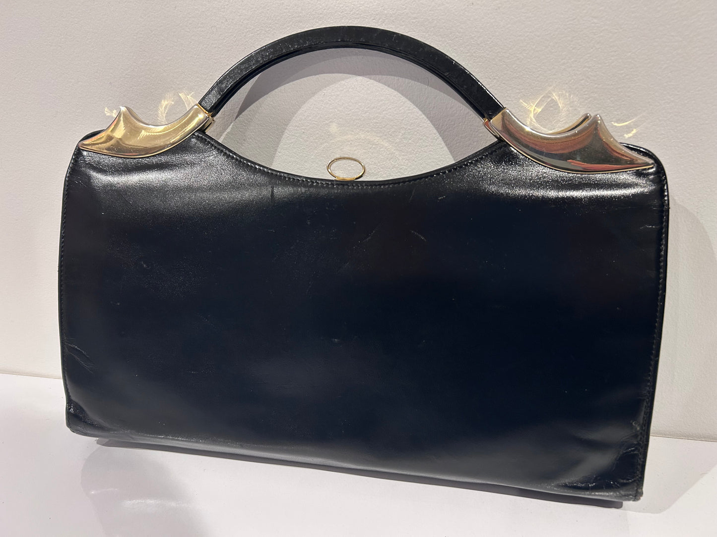 Vintage 1960s ACKERY Stunning Large Black Leather Mod Style Handbag