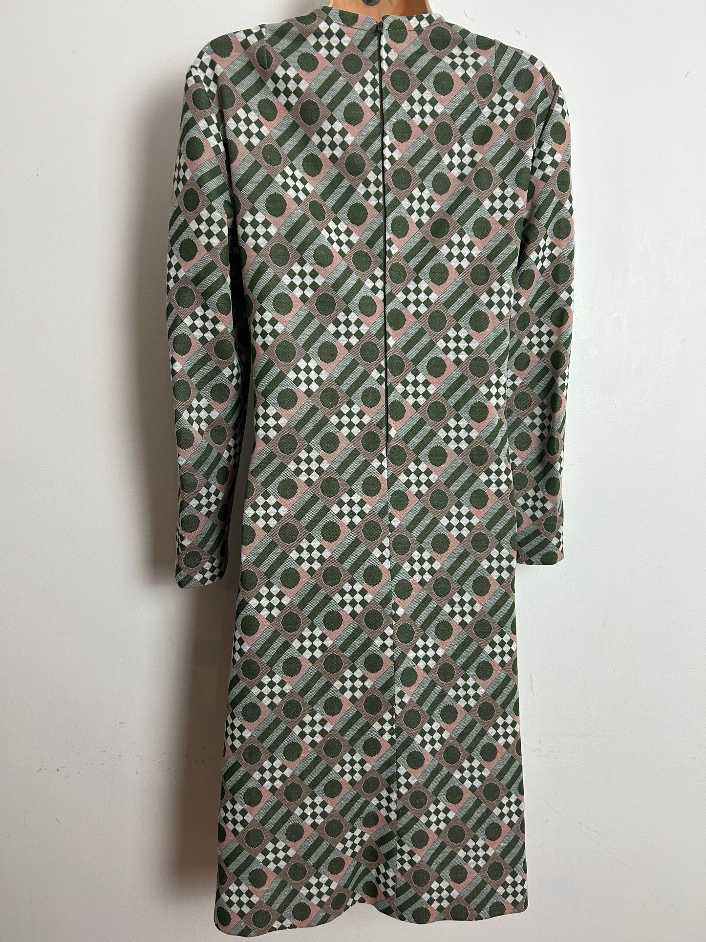Vintage 1960s DUCHESSE ANNE Size 14-16 Green &  Pink Check & Circle Print Mod Shift Dress
