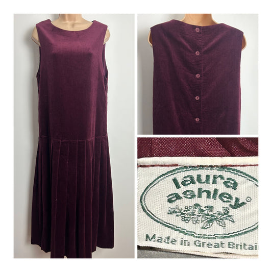 Vintage 1980s LAURA ASHLEY Size 10 (12 On Label) Maroon/Burgundy Corduroy Pinafore Dress