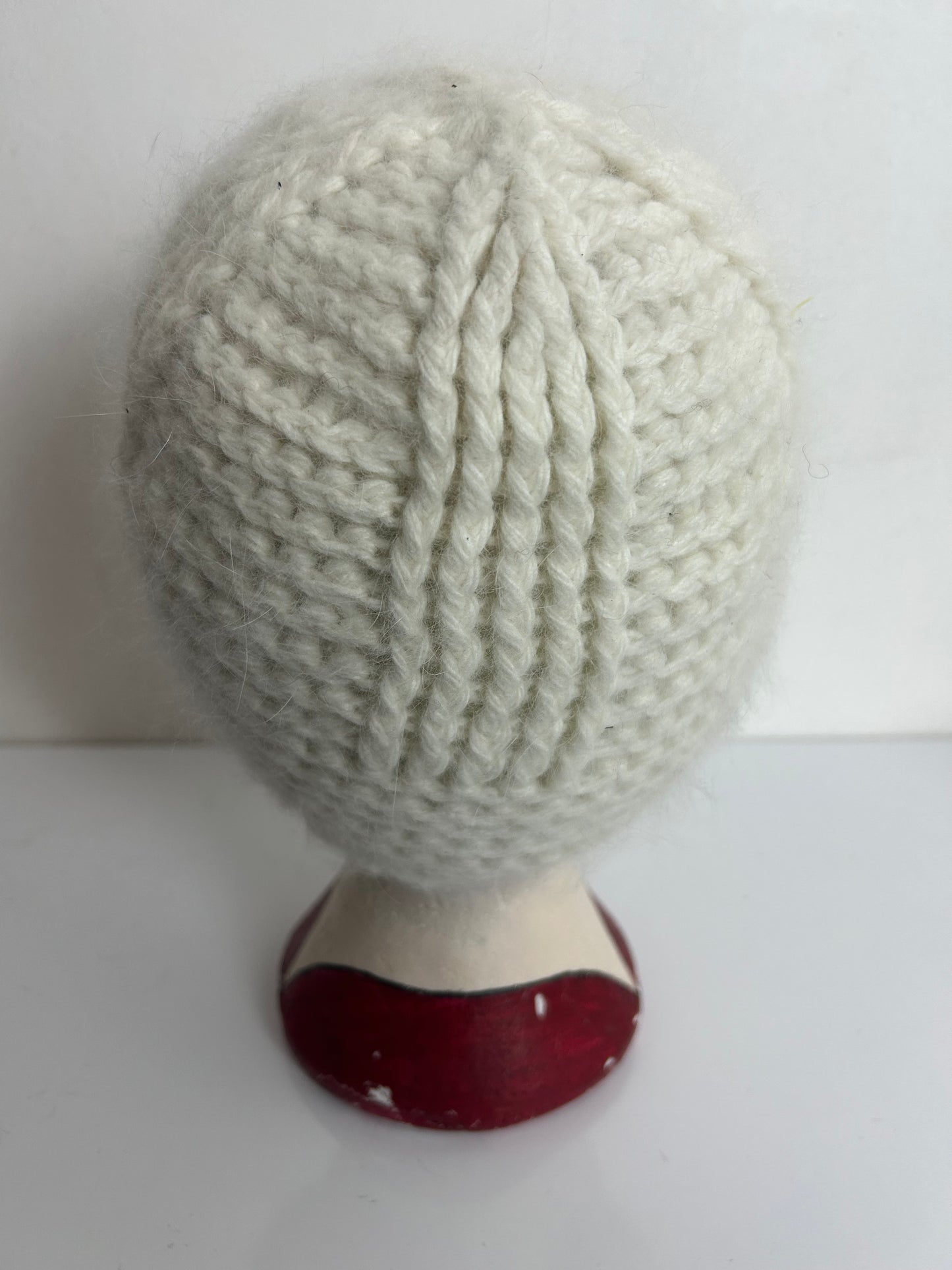 Vintage Winter White Chunky Knit Angora & Wool Mix Beanie Hat