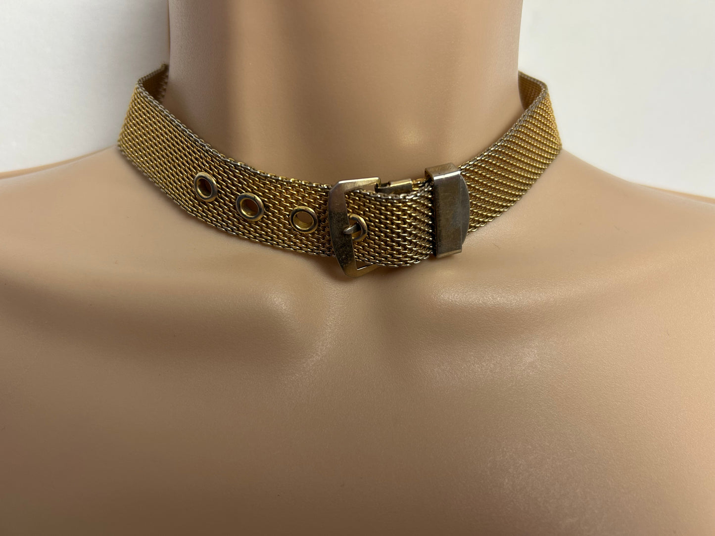 Vintage Gold Tone Mesh Belt Style Choker Style Necklace