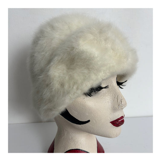 Vintage Winter White Angora Mix Cloche Style Winter Hat